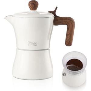 Bincoo Stovetop Espresso Maker Mocha Pot 3 Espresso Cups, Cuban Coffee Machine Hob Coffee Machine with Dosing Ring Dispenser, Mocha Italian Espresso Coffee Machine (White)