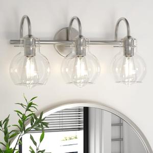 Bathroom Light Fixtures Brushed Nickel 3 Light Bathroom Lights Over Mirror with Clear Glass Shade Brushed Nickel Modern Wall Sconces Vanity Light for Bathroom UL Listed