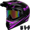 Youth Dirt Bike Helmet Set Includes Gloves, Goggles, Mask, Ideal Helmet for Kids 8-14, Premium Safety Gear for Dirt Bike Helmets Enthusiasts - DOT Approved (Purple,M)