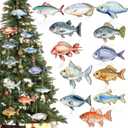 Thyle 24 Pcs Christmas Sea Fish Ornaments Bulk Christmas Wood Ocean Beach Tree Decorations Coastal Fish Hanging Ornaments Sea Animals Decor with Rope for DIY Craft Birthday Wedding Party