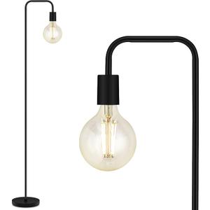 BoostArea Floor Lamp, Industrial Floor Lamp, 63 Inch Standing Lamp, E26 Socket, On/Off Footswitch, Whole Metal, ETL Listed, Modern Small Lamp for Bedroom, Living Room, Minimalist, Vintage, Mid Century (Black)