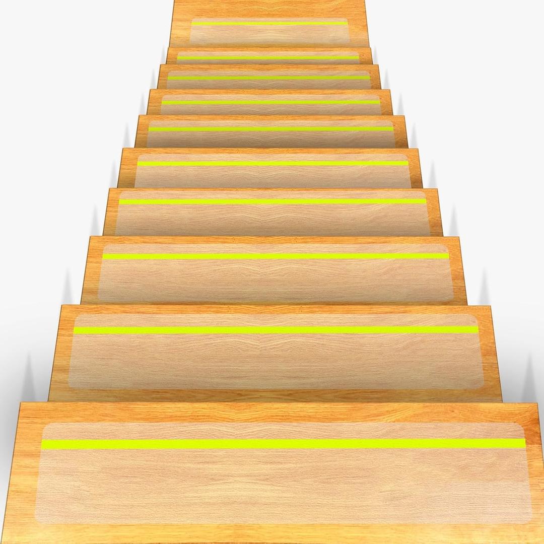 Qingluan Anti Slip Traction Treads with Glow in Dark Stripe, 15-Pack 4" X 24" Pre-Cut Stair Treads Non Slip Outdoor Tape Clear Heavy Duty Outdoor Stair Treads