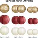 Paper Lanterns Party Decorations, Round Hanging Paper Lanterns Decorations for Graduation Bachelorette Wedding Birthday Party Supplies Maroon/Gold/Ivory 15pcs