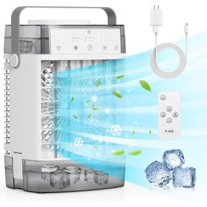 Portable Air Conditioners,3-Speed Small AC Fan, Evaporative Air Cooler with Remote,Timer function,7-Color Night light, 2 Mist modes,Personal Air Conditioner for Bedroom,Office,Room(Gray)