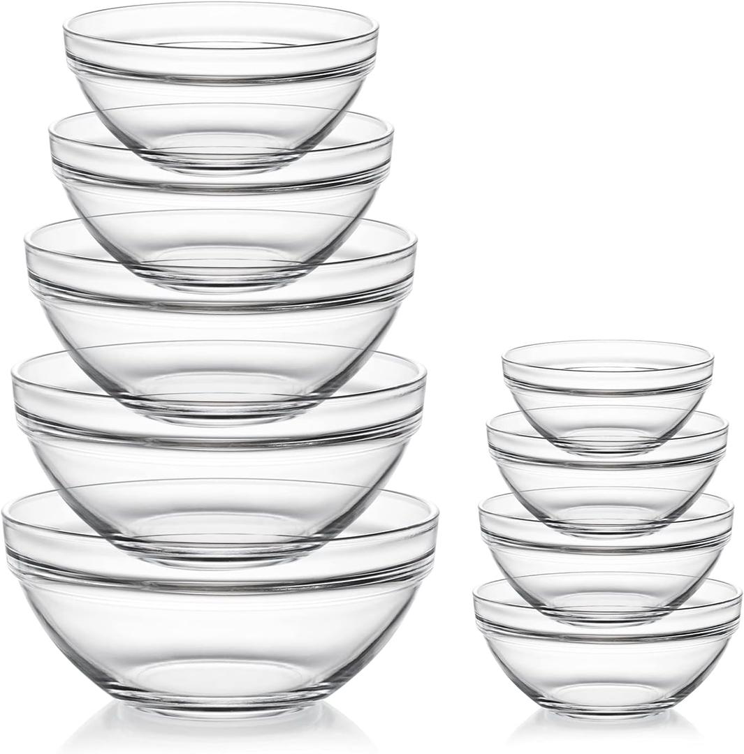 Sweejar Glass Mixing Bowls Set(set of 9),Nesting Bowls for Space Saving Storage,Great for Cooking,Baking,Prepping,Stackable Bowl Set