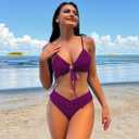 Meetall Women's High Cut String Triangle Bikini Set Swimsuits Sexy Bathing Suits 2 Piece (Purple, L)