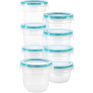 Snapware Total Solution 16-Pc Plastic Food Storage Containers Set ,(4) 2-Cup & (4) 1.2-Cup Round Meal Prep Container, BPA-Free Lids with 4 Locking Tabs, Microwave, Dishwasher, and Freezer Safe