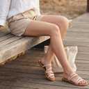Trary Women's Flat Sandals, Round Open Toe Multi Strap Slide Sandals with Metal Accent, Strappy Dressy Summer Flip Flops Comfortable Casual Beach Shoes for Women US 7.5