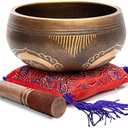 Tibetan Singing Bowl Set - Easy To Play Authentic Handcrafted For Meditation Sound Chakra Yoga Healing 4 Inches By Himalayan Bazaar (Brown and Maroon)