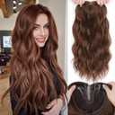 Hair Toppers for Women, 20 Inch Hand Tied Breathable Toppers Hair pieces for Women with Thinning Crown Middle Part Bangs Mix Human Hair Clip in Curly Lightweight Wiglets (Auburn Brown,Side Bangs)