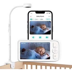 Baby Monitor with Camera and Audio, 5 Screen & App, 2.4GHz WiFi Secure Link, Sleep Tracking, Cry Detection, Night Vision, Temp & Humidity Monitor, 2-Way Talk, 5GB Cloud Storage, 4-in-1 Mount