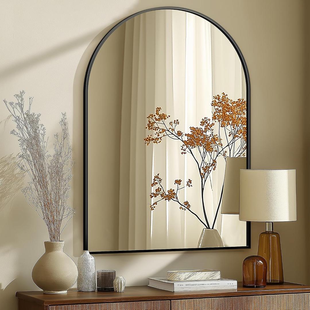 Arched Bathroom Mirror for Wall, 40" x 28" Black Metal Frame Vanity Mirror, HD Glass Over Sink for Bathroom, Entryway, Bedroom