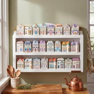 Chunful Vintage Spice Jar Wooden Rack White Classic 3-tier Spice Shelf for 24 Jars, Village Style Wall Mounting Kitchen Storage Decorative Hanging Display Rack, Shelf Only