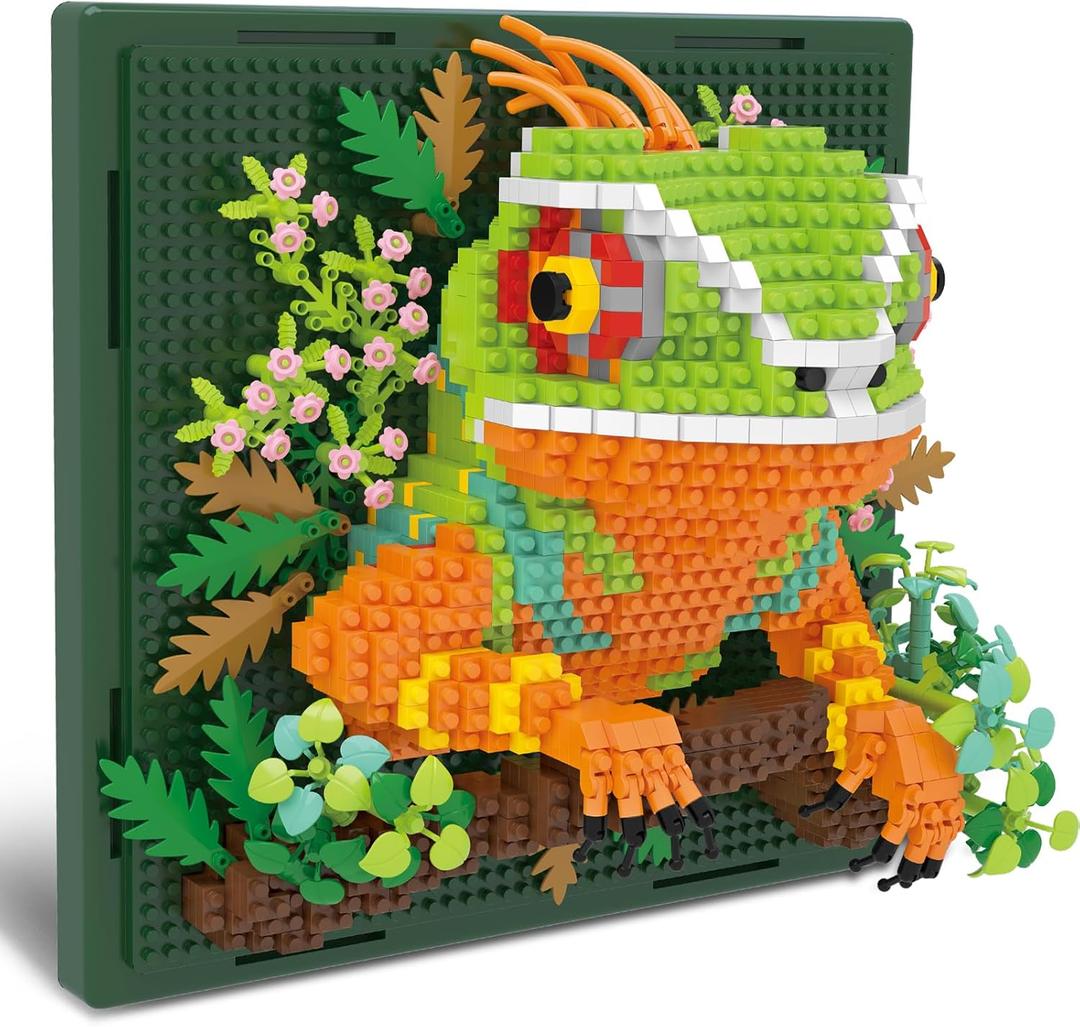 Chameleon Animal 3D Wall Art Micro Mini Building Blocks Set, Unique Home Wall Decor or Table Display, No Compatible with Lego, Ideal Gift Toy for Adults & Boys Girls 14+ (1376 PCS)