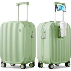 mixi Carry On Luggage with Cup Phone Holder Hard Shell Rolling Travel Suitcase with Spinner Wheels,20 Inch Avocado Green