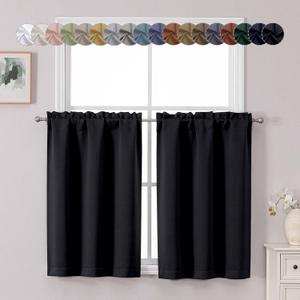Chyhomenyc Short Black Out Curtains 36 Inch Length, Small Blackout Curtain Tier Thermal Insulated Half Window Curtains for Kitchen Basement Cabinet Camper RV Bunk, 2 PCS, Each 30" Wx36 L, Black
