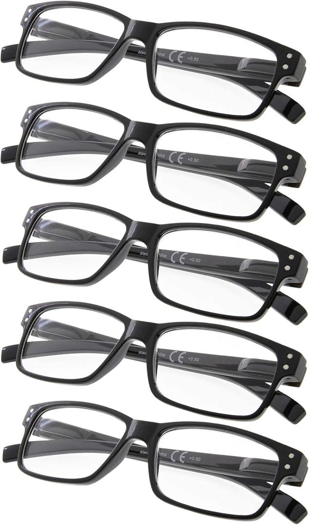 Reading Glasses 5-Pack Spring Hinges for Women and Men Readers Black