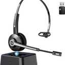 Earbay Trucker Bluetooth Headset, Wireless Headphones with Microphone Mute & USB Dongle, Wireless Headset with Mic for Work Noise Canceling & Charing Base for Work/PC Computer/Phones/Office/Meeting (Black)