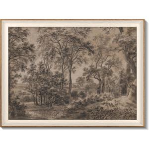 Framed Canvas Wall Art for Living Room Decor, Vintage Neutral Brown Woodland Landscape Painting Farmhouse Canvas Prints Artwork, Antique Wall Pictures Decor for Bedroom Gallery Office, Bathroom Wall Decor - 16x24Inch