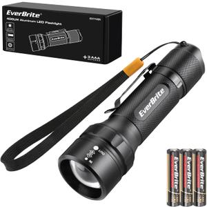 EverBrite 400 Lumens Aluminum LED Flashlight, Zoomable Flashlight with Lanyard&Clip, 4 Modes, IPX4 Waterproof, for Camping Hiking, Emergency, EDC, Survival Use, Batteries Included