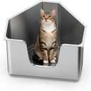 Stainless Steel Corner Litter Box 11.8” High Sides for Large & Multi Cats