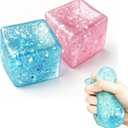 Squishy Stress Cube, Glitter Cube Squishy Toys, Squeeze Stress Relief Toys Cube for Kids Adults