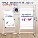 Rolling Whiteboard, 44 x 26 Double Sided Magnetic Dry Erase Board Height Adjustable Whiteboard on Wheels with Sturdy Aluminum Frame for Home Office Classroom