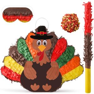 VinTS Turkey Piata,Large Thanksgiving Piata with Blindfold and Stick for Thanksgiving Autumn Fall Party Birthday Party School Activities Turkey Theme Carnival Decor(16.5x13.3x3.15in)