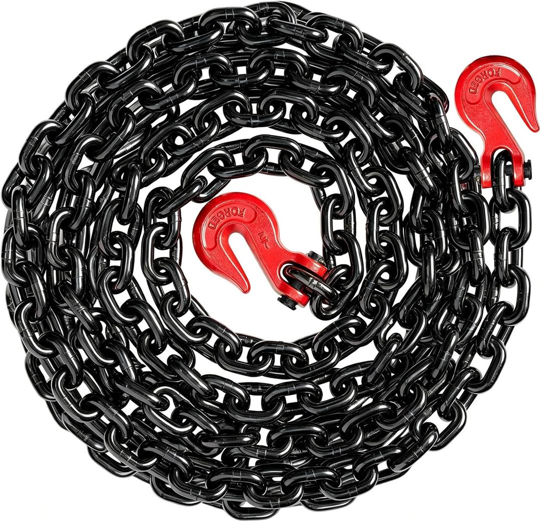 1/2 Chain Trailer Chains with Hooks, 12000 lbs Working Load, Grade 80 Tow Log Black E-Coat Chain for Truck Farm Construction (1/2 in x 16FT)