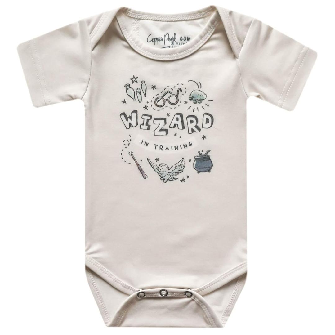 Copper Pearl Short Sleeve Bodysuit Baby: Ultra Soft Bodysuits for Newborns, Boys, Girls, and Infants - Stylish, Comfortable, Overlap Shoulders, Premium Knit Fabric - Wizardry, 3-6 Months