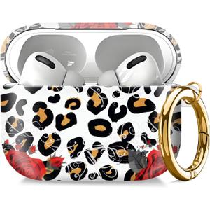 Compatible with AirPod Pro 2nd//1st Generation Case Cover with Key Chain,Full Protective Shockproof Wireless Headphone Case for Airpod Pro 2023/2022/2019Red Flower