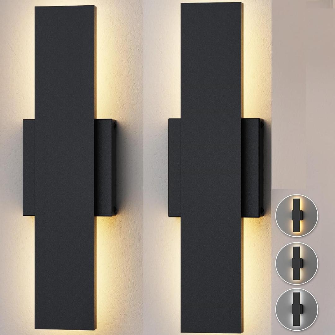 2 Pack 15.75 inch Modern LED Outdoor Wall Light, 3000K 4000K 5000K 10%-100% Dimmable Lights for Outside, IP65 Waterproof Exterior Long Wall Lights for House, Porch, Garage, Patio, Yard, Entrance Black