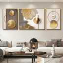 Azartslr Large Framed Modern Rose Gold Wall Art, Luxury 3 Pieces Aluminum Alloy Wall Decor for Living Room, Abstract Gold and Beige Home Bedroom Art Painting, Geometric Crystal Porcelain Artwork Dining Room Pictures Decoration 75''W x 28''H (Total)
