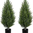 Briful 3FT Artificial Cedar Topiary Trees Set of 2  Realistic Faux Cedar Pines in Pots, UV Resistant Outdoor Porch & Entryway Plants, All-Season Evergreen Decor for Patio, Farmhouse & Holiday