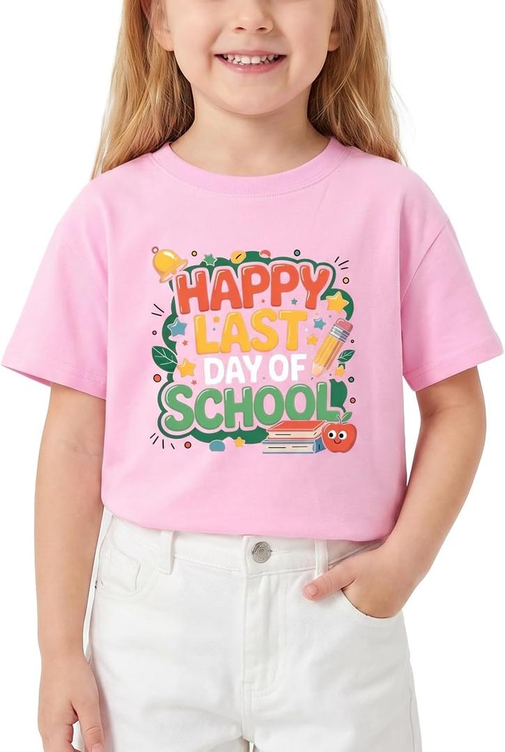 Last Day of School T-Shirt for Kids Toddler Funny Short Sleeve Tee Girls Boys Cotton 2T-8T (Pink)
