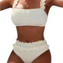 Verdusa Women's 2 Piece Ruffle Bikini Set Backless Swimsuit Bathing Suit, XS (White)