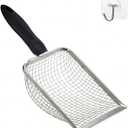 Cat Litter Scooper with Holder,Sturdy Litter Cleaner Corner Shovel,Stainless Steel Mesh Litter Scoop,Easy to Clean,Non-Slip Handle,Suitable for All cat Litter