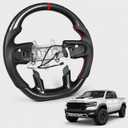 Real Carbon Fiber Steering Wheel for Ram 1500 TRX (2021-2024), Supports Factory Heating and Paddle Shifters, Genuine 3K Carbon with Perforated Leather, D-Shape