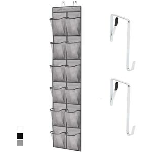 GORILLA GRIP Over the Door Shoe Organizer, 12 Large Breathable Mesh Pockets, Space Saving Hanging Storage Holder, 2 Hook Closet Rack Hanger, Hangs on Closets for Shoes, Accessories, 64H x 9.5W Grey