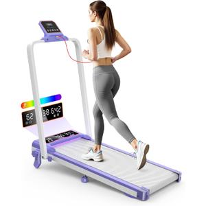 Foldable Treadmill with 10% Incline Upgrade 3.5HP Low Noise Walking Pad Treadmill with Handle Bar 4 in 1 Portable Under Desk Treadmills for Home/Office, 350Lbs Capacity, APP & Remote Control