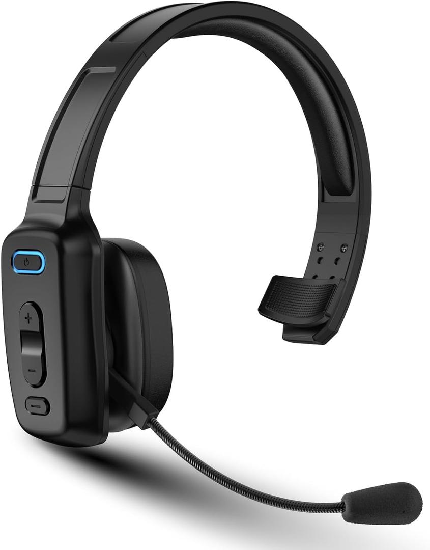 Bluetooth Headset, 60hrs AI Noise Canceling V5.2 Over Head Headphones, Single Ear Trucker Wireless Headset with Mic, Mute Button, Multipoint, for Phones PC Computer Truck Driver Office Work - Black