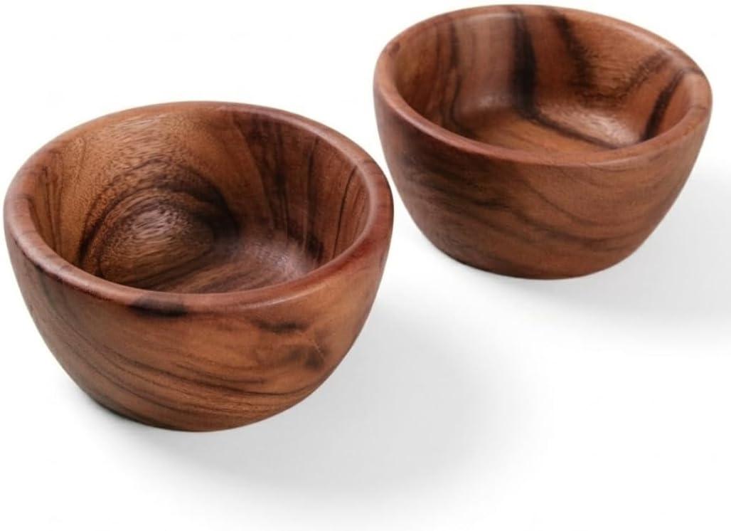 Acacia Wooden Salad Bowls (Set of 2): 6" x 3" Individual Wood Serving Bowls for Fruits, Cereal, Salads or Snacks - Handmade from a Single Organic Piece of Acacia Wood, Food Safe