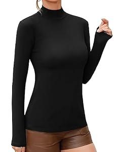 UNTYHOTS Women Mock Turtleneck Long Sleeve T Shirt Tight Tops Tee (Black, XX-Large)