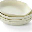 Pasta Bowls Set of 4, Ceramic 24.5oz Serving Salad Bowl, Large 8.5 inch Wide Shallow Soup Bowls with Wavy Rim, Easy to Clean, Oven Microwave Dishwasher Safe for Fruit Pasta Salad Dinner -Beige