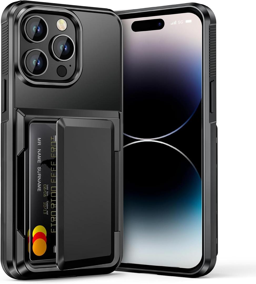 Vofolen for iPhone 14 Pro Max Case Wallet with Card Holder [Max 4-5 Cards] Dual Layer Heavy Duty Shockproof Protective Hidden Flip Card Slot Slim Phone Case for iPhone 14 Pro Max for Men Women-Black