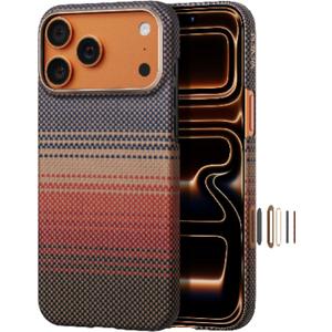 pitaka for iPhone 17 Pro Case 6.3" with Camera Control Button, Compatible with MagSafe, Ultra-Slim Case with Caseless Touch Feeling, 1500D Aramid Fiber Woven, Sunset