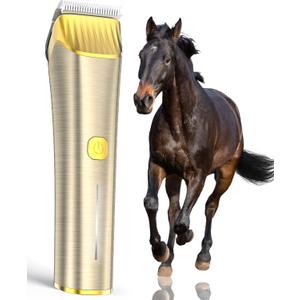 Oneisall Cordless Horse Clippers,Low Noise 2 Speed Grooming Clippers,Horse Trimmer Shaver Kit for Matted Long Hair,Detachable Stainless Steel Blade Grooming Kit for Thick Coat (Gold)