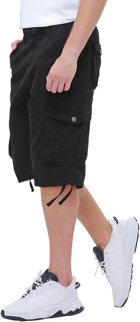 BEST SOUTH Men's Long Cargo Shorts Casual Below Knee 13 Inches Capri Shorts Relaxed Fit with Pockets (40, Black)
