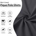 Men's Pique Polo Shirts Long Sleeve Cotton Blend Tipped Casual Collared Polo Shirts Business Classic Fit (Gray, XXL)