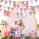 32Ft Western Cowgirl Party Decorations Burlap Pink Cow Triangle Flag Fabric Banner Pennant Garland Streamer for Western Cowgirls Birthday Baby Shower Derby Day Farm Animals Wild Party Decor Supplies